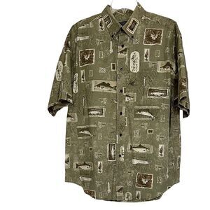 Roundtree & Yorke Outdoors Men's Large Fish Print Short Sleeve Button Down Shirt